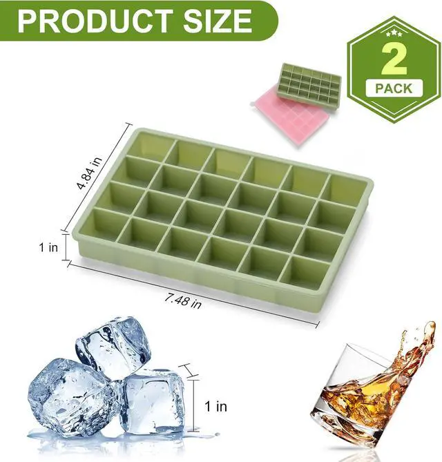 Alt view image 2 of 7 - Silicone Ice Cube Tray, Easy Release Flexible Ice Cube Tray with Removable Lid, 24 Small Ice Cub Per Tray for Whiskey, Freezer, Cocktail, Reusable & BPA Free (Pink+Green)