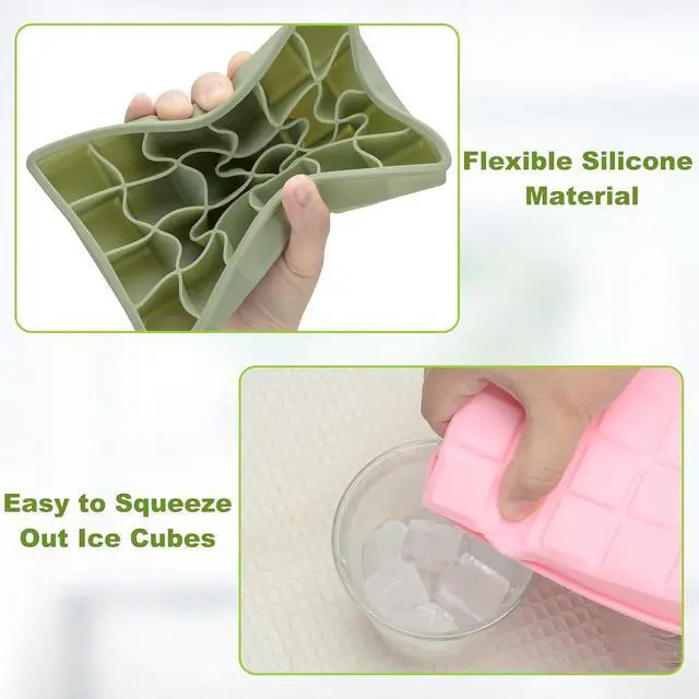 Alt view image 5 of 7 - Silicone Ice Cube Tray, Easy Release Flexible Ice Cube Tray with Removable Lid, 24 Small Ice Cub Per Tray for Whiskey, Freezer, Cocktail, Reusable & BPA Free (Pink+Green)