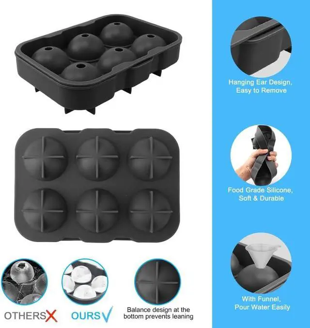 Alt view image 3 of 7 - Silicone Round Ice Cube Mold, Round Ice Cube Trays for Freezer with Funnel | - Easy Release Ice Cube Tray Circle Balls for Whiskey Cocktails Bourbon