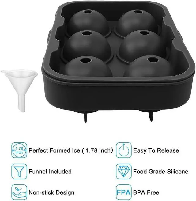 Alt view image 4 of 7 - Silicone Round Ice Cube Mold, Round Ice Cube Trays for Freezer with Funnel | - Easy Release Ice Cube Tray Circle Balls for Whiskey Cocktails Bourbon