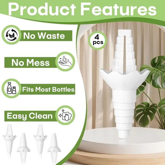 Alt view image 4 of 7 - 4-Pack Reusable Funnels for Effortless Liquid Transfer Like Shampoo | Bottle to Bottle Transfer Connector, Suitable for transferring lotions, dish soap, and other kitchen and bathroom liquids