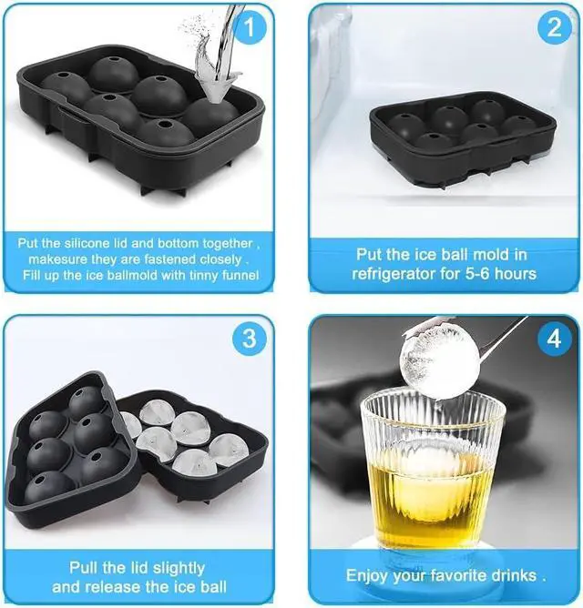 Alt view image 6 of 7 - Silicone Round Ice Cube Mold, Round Ice Cube Trays for Freezer with Funnel | - Easy Release Ice Cube Tray Circle Balls for Whiskey Cocktails Bourbon