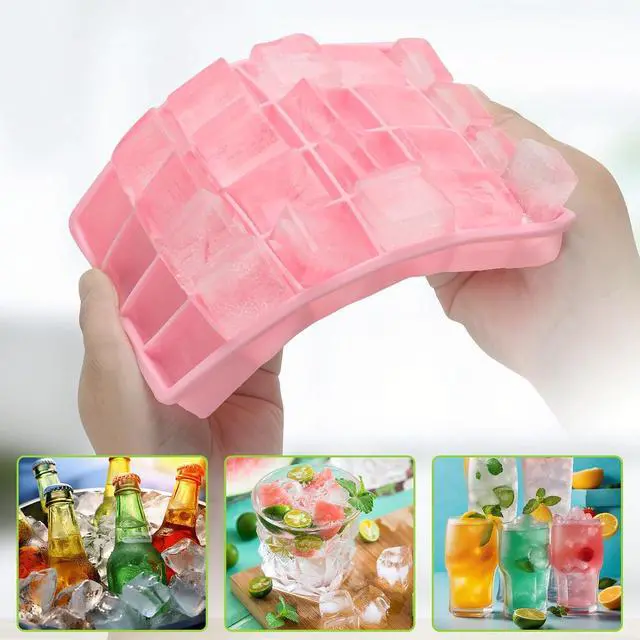 Alt view image 7 of 7 - Silicone Ice Cube Tray, Easy Release Flexible Ice Cube Tray with Removable Lid, 24 Small Ice Cub Per Tray for Whiskey, Freezer, Cocktail, Reusable & BPA Free (Pink+Green)