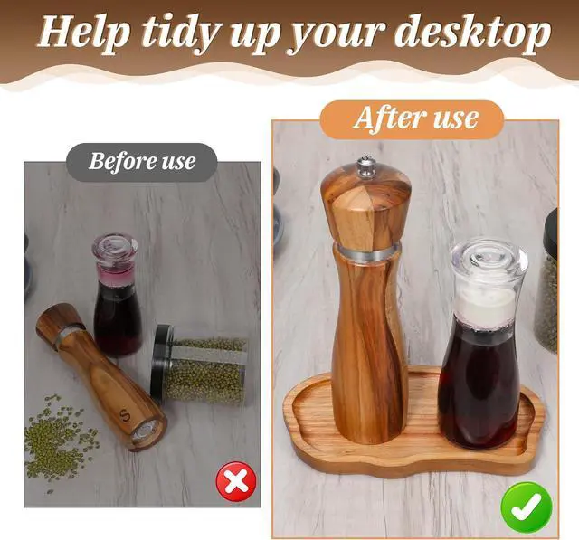 Alt view image 5 of 7 - Salt and Pepper Mill Wood Tray Wooden Tray for Kitchen Counter Wooden Trays for Decor Dining Table Protector Charcuterie Boards Acacia Wood Serving Trays Home Decor