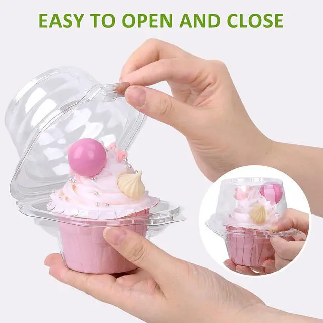 Alt view image 3 of 6 - Cupcake Boxes Individual Cupcake Containers 50 Packs | Clear Plastic Cupcake Carrier for Muffin Cupcake Holders with Lids, High Topping, Thicker, Stackable