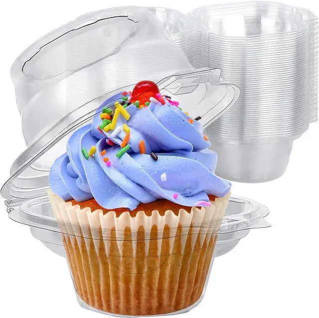 Main image of Cupcake Boxes Individual Cupcake Containers 50 Packs | Clear Plastic Cupcake Carrier for Muffin Cupcake Holders with Lids, High Topping, Thicker, Stackable