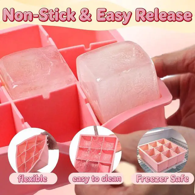 Alt view image 5 of 7 - Large Ice Cube Tray for Whiskey, 9-Cavity Square Ice Cube Mold with Lid, 2Inch Silicone Ice Trays for Freezer