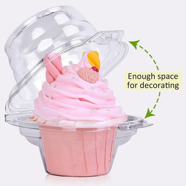 Alt view image 2 of 6 - Cupcake Boxes Individual Cupcake Containers 50 Packs | Clear Plastic Cupcake Carrier for Muffin Cupcake Holders with Lids, High Topping, Thicker, Stackable