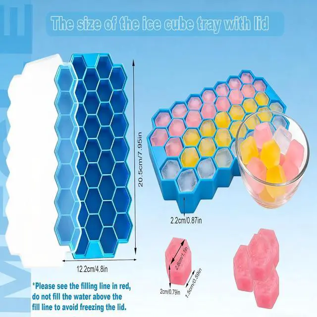 Alt view image 3 of 6 - Ice Cube Tray with Lid, Easy Release,Mini Silicone Moulds, 3 Packs 37 Ice Trays, LFGB and BPA Free (Blue 3 Packs)