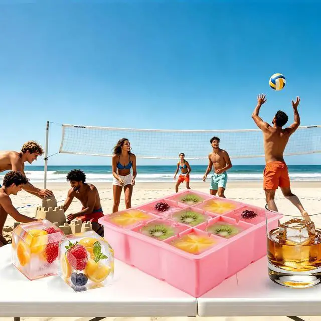 Alt view image 7 of 7 - Large Ice Cube Tray for Whiskey, 9-Cavity Square Ice Cube Mold with Lid, 2Inch Silicone Ice Trays for Freezer