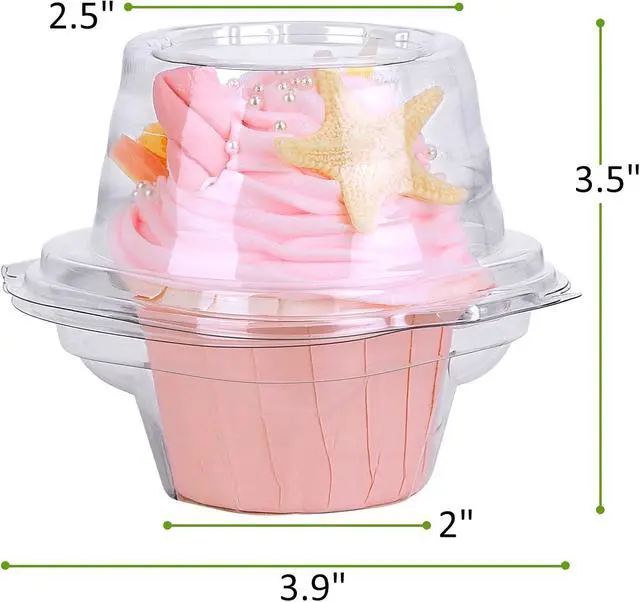 Alt view image 5 of 6 - Cupcake Boxes Individual Cupcake Containers 50 Packs | Clear Plastic Cupcake Carrier for Muffin Cupcake Holders with Lids, High Topping, Thicker, Stackable