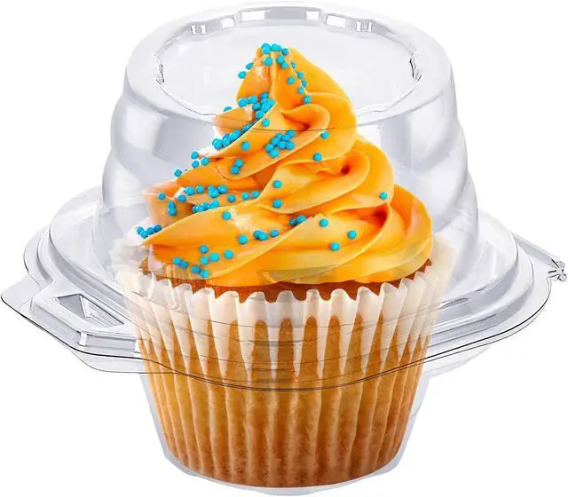 Alt view image 6 of 6 - Cupcake Boxes Individual Cupcake Containers 50 Packs | Clear Plastic Cupcake Carrier for Muffin Cupcake Holders with Lids, High Topping, Thicker, Stackable
