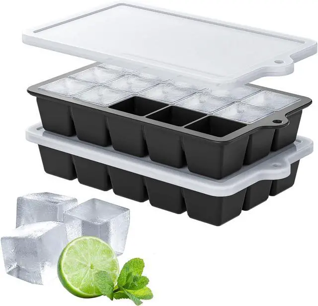 Main image of Silicone Ice Cube Tray 2 Pack, HANCELANT Ice Cube Mold, Ice Trays for Freezer with Lid for Whiskey, Cocktail, Drinks and Food, Freezer, BPA Free, Easy Release
