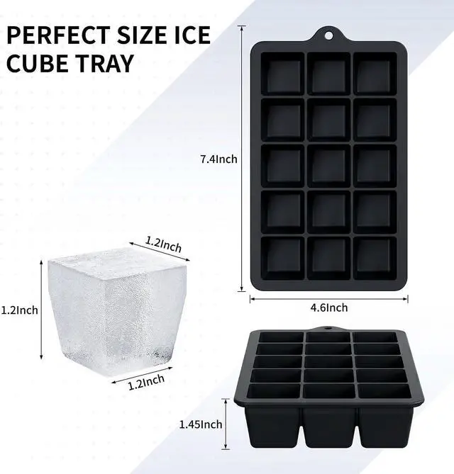 Alt view image 2 of 7 - Silicone Ice Cube Tray 2 Pack, HANCELANT Ice Cube Mold, Ice Trays for Freezer with Lid for Whiskey, Cocktail, Drinks and Food, Freezer, BPA Free, Easy Release