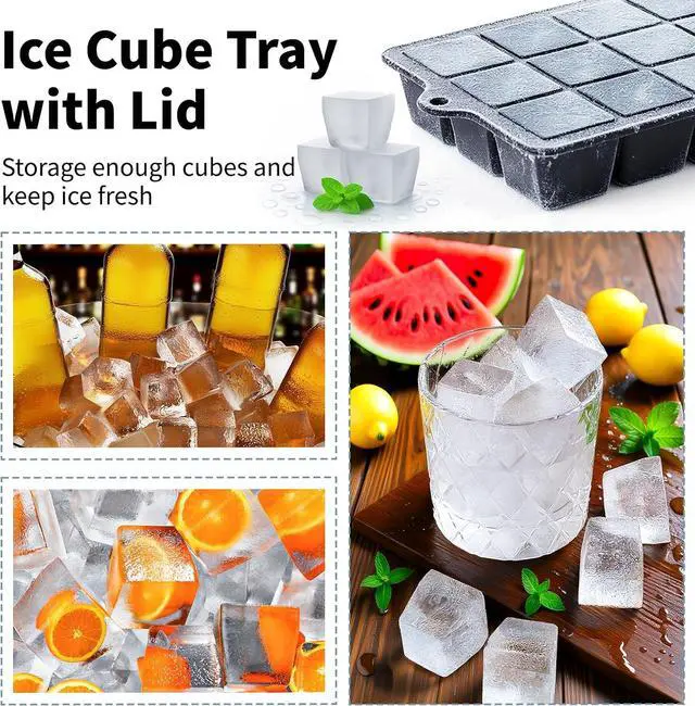 Alt view image 4 of 7 - Silicone Ice Cube Tray 2 Pack, HANCELANT Ice Cube Mold, Ice Trays for Freezer with Lid for Whiskey, Cocktail, Drinks and Food, Freezer, BPA Free, Easy Release