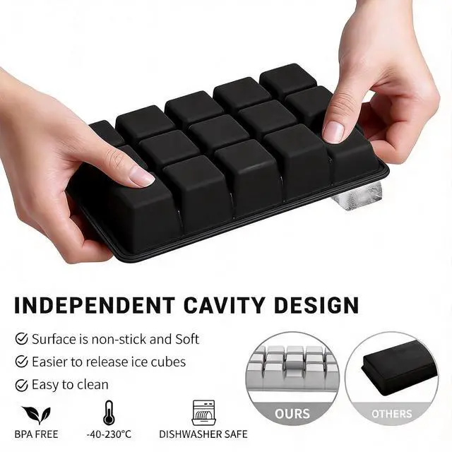 Alt view image 3 of 7 - Silicone Ice Cube Tray 2 Pack, HANCELANT Ice Cube Mold, Ice Trays for Freezer with Lid for Whiskey, Cocktail, Drinks and Food, Freezer, BPA Free, Easy Release