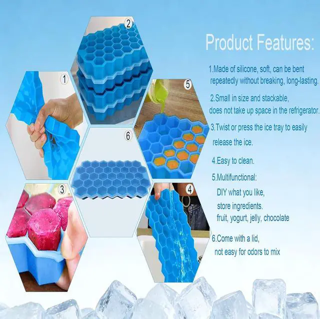 Alt view image 4 of 6 - Ice Cube Tray with Lid, Easy Release,Mini Silicone Moulds, 3 Packs 37 Ice Trays, LFGB and BPA Free (Blue 3 Packs)