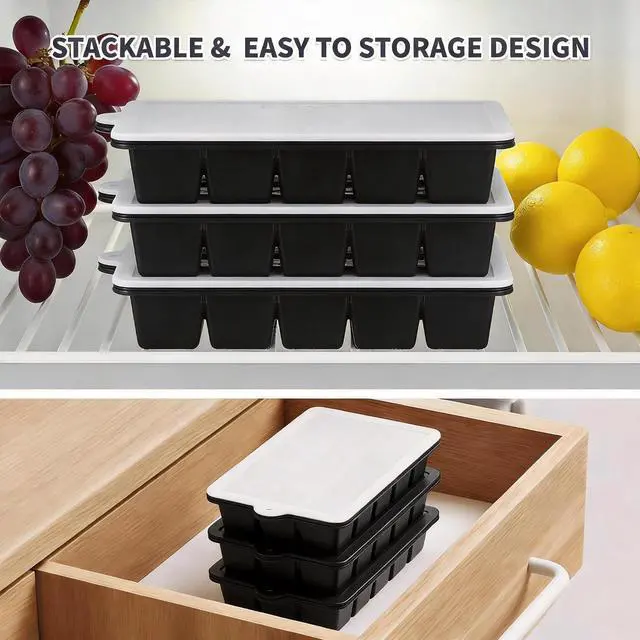 Alt view image 6 of 7 - Silicone Ice Cube Tray 2 Pack, HANCELANT Ice Cube Mold, Ice Trays for Freezer with Lid for Whiskey, Cocktail, Drinks and Food, Freezer, BPA Free, Easy Release