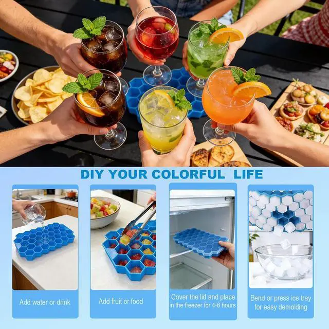 Alt view image 5 of 6 - Ice Cube Tray with Lid, Easy Release,Mini Silicone Moulds, 3 Packs 37 Ice Trays, LFGB and BPA Free (Blue 3 Packs)