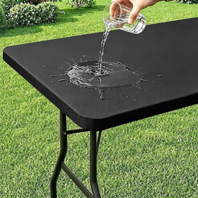 Main image of misaya Rectangle Vinyl Tablecloth, 6 Foot Elastic Fitted Table Cloth with Flannel Backing, Waterproof Wipe Clean Table Cover for Camping, Picnic, Dining, Buffet Parties (Black, 30" x 72")
