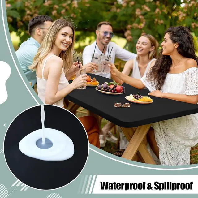 Alt view image 3 of 7 - misaya Rectangle Vinyl Tablecloth, 6 Foot Elastic Fitted Table Cloth with Flannel Backing, Waterproof Wipe Clean Table Cover for Camping, Picnic, Dining, Buffet Parties (Black, 30" x 72")