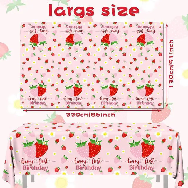 Alt view image 6 of 6 - Berry First Birthday Decor, 3Pcs Strawberry Tablecloth Plastic Table Cover Strawberry 1st Birthday Decorations for Girl