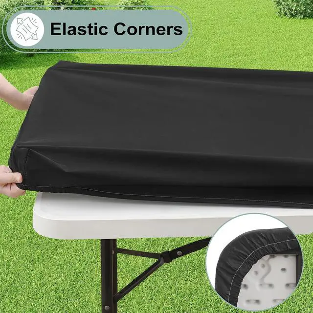 Alt view image 2 of 7 - misaya Rectangle Vinyl Tablecloth, 6 Foot Elastic Fitted Table Cloth with Flannel Backing, Waterproof Wipe Clean Table Cover for Camping, Picnic, Dining, Buffet Parties (Black, 30" x 72")