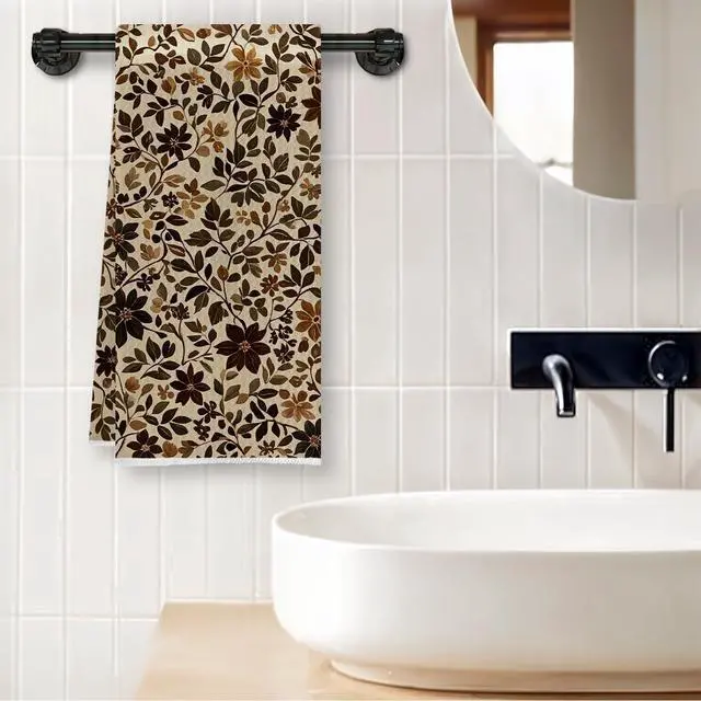 Alt view image 3 of 6 - Vintage Boho Floral Kitchen Towels, Retro Brown Botanical Dish Tea Towels, Rustic Cottagecore Flower Plant Decorative Hand Towel for Kitchen Bathroom, 16x24 Inch