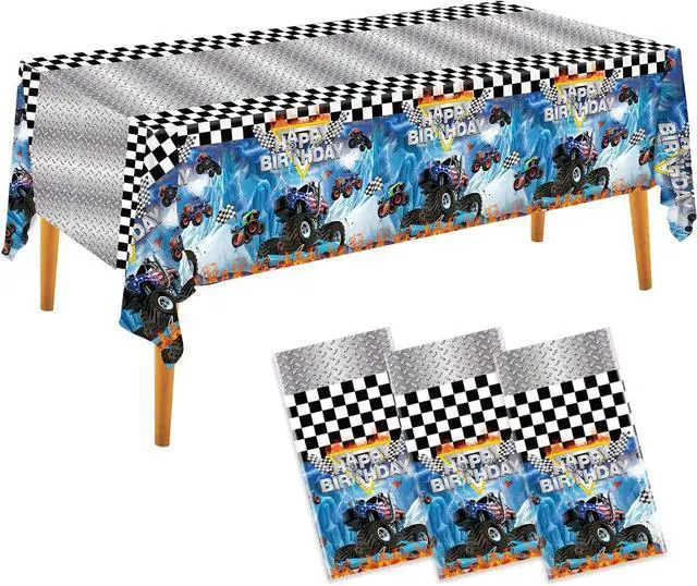 Main image of 3pcs Monster truck Tablecloth Birthday Decorations Party Tablecloths | Disposable Rectangular Watercolor Table Cover for Kids Boys Birthday Party Supplies 54 * 108inch