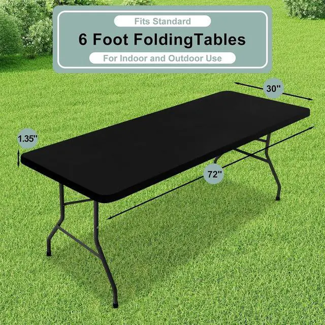 Alt view image 7 of 7 - misaya Rectangle Vinyl Tablecloth, 6 Foot Elastic Fitted Table Cloth with Flannel Backing, Waterproof Wipe Clean Table Cover for Camping, Picnic, Dining, Buffet Parties (Black, 30" x 72")
