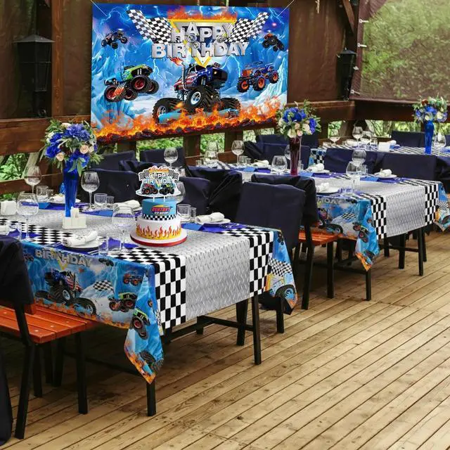 Alt view image 5 of 7 - 3pcs Monster truck Tablecloth Birthday Decorations Party Tablecloths | Disposable Rectangular Watercolor Table Cover for Kids Boys Birthday Party Supplies 54 * 108inch
