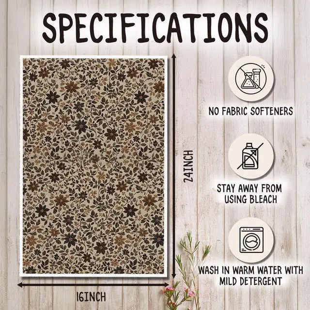 Alt view image 6 of 6 - Vintage Boho Floral Kitchen Towels, Retro Brown Botanical Dish Tea Towels, Rustic Cottagecore Flower Plant Decorative Hand Towel for Kitchen Bathroom, 16x24 Inch