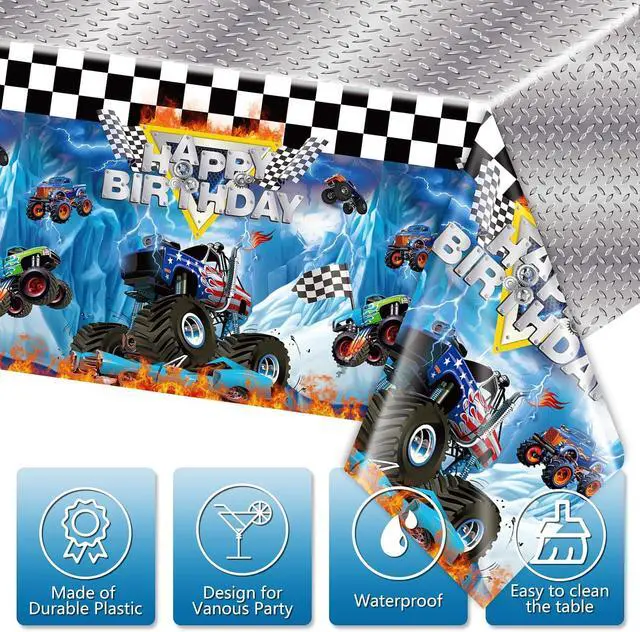 Alt view image 3 of 7 - 3pcs Monster truck Tablecloth Birthday Decorations Party Tablecloths | Disposable Rectangular Watercolor Table Cover for Kids Boys Birthday Party Supplies 54 * 108inch