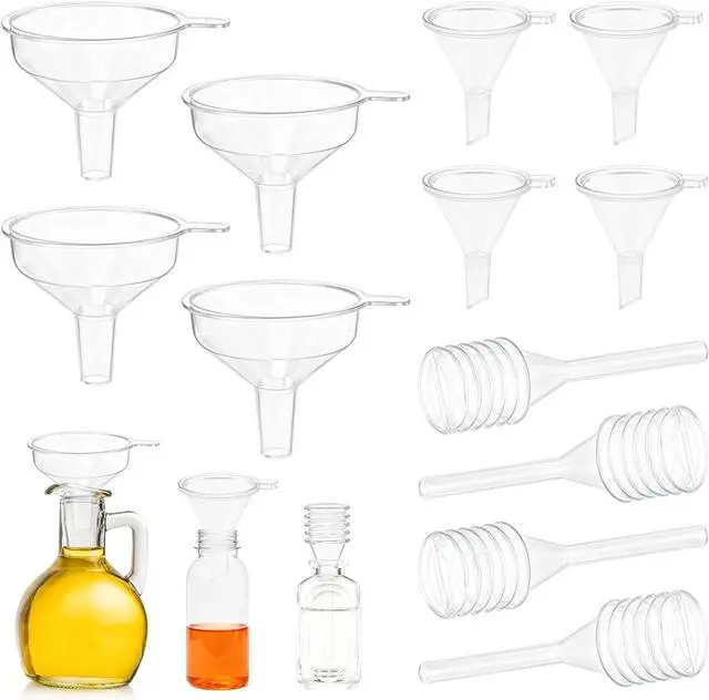 Main image of 12 Pcs Mini Funnel Set with Droppers, Small Funnels for Bottles | Mini funnel kit for essential oils, perfume, spices, powders, travel bottles, and DIY refills