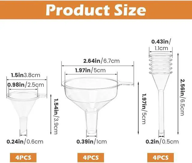 Alt view image 2 of 7 - 12 Pcs Mini Funnel Set with Droppers, Small Funnels for Bottles | Mini funnel kit for essential oils, perfume, spices, powders, travel bottles, and DIY refills