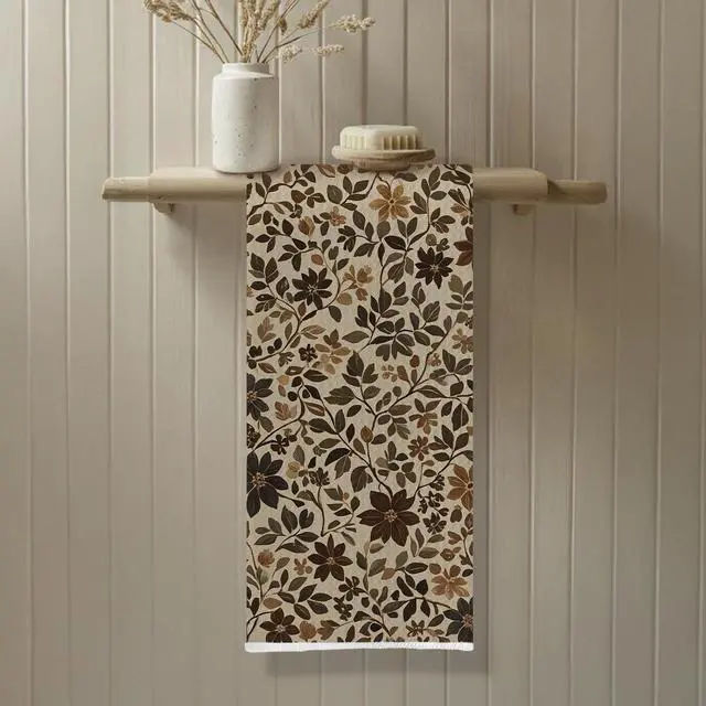Alt view image 4 of 6 - Vintage Boho Floral Kitchen Towels, Retro Brown Botanical Dish Tea Towels, Rustic Cottagecore Flower Plant Decorative Hand Towel for Kitchen Bathroom, 16x24 Inch