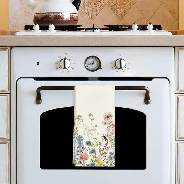 Alt view image 4 of 5 - Wildflower Floral Kitchen Towels and Dishcloths, Vintage Decorative Hand Towel Drying Cloth for Bathroom Baking, Housewarming Gift for Friend, Woman, Hostess, 16x24 Inches -13