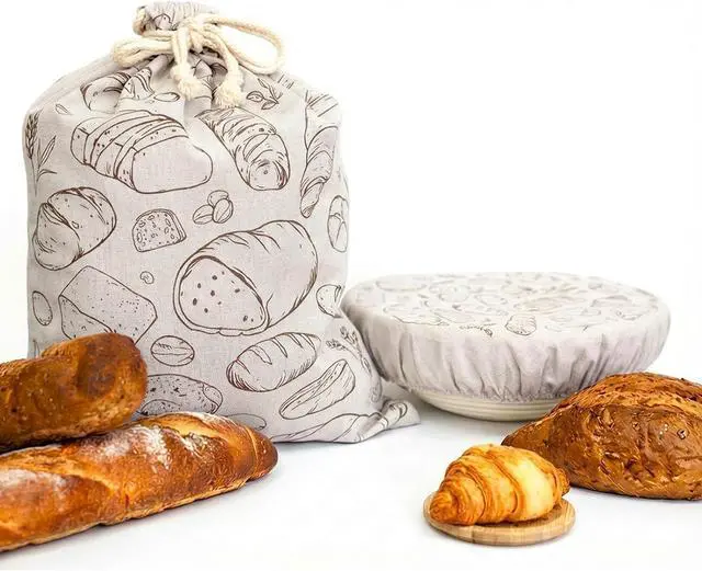 Main image of Bread Bag and 10 Inch Bowl Cover with Plastic Liners for Homemade Bread