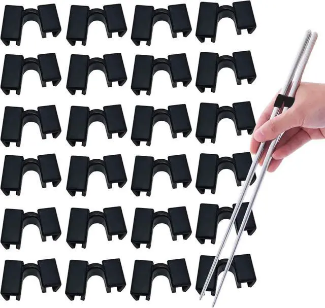 Main image of 24 Pieces Reusable Kid Training Chopstick Helper for Kids Adults Beginner Learner or Trainers, Plastic Practice Chop Stick Pack, Hinges Connector for Practice Chopstick (Black 24pcs)