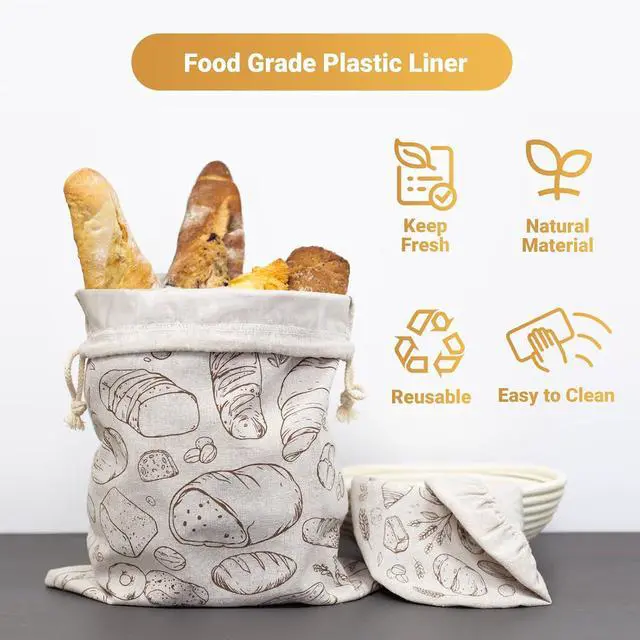 Alt view image 2 of 6 - Bread Bag and 10 Inch Bowl Cover with Plastic Liners for Homemade Bread