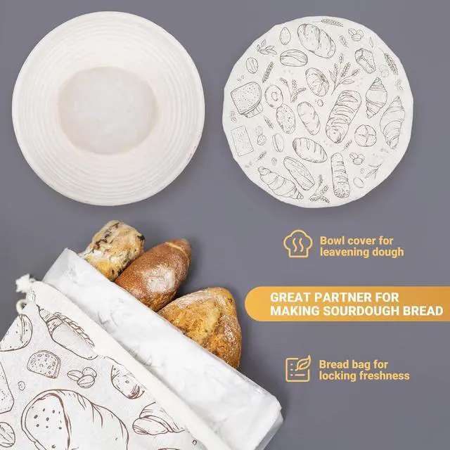 Alt view image 5 of 6 - Bread Bag and 10 Inch Bowl Cover with Plastic Liners for Homemade Bread