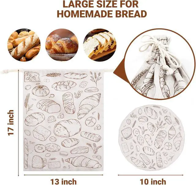 Alt view image 6 of 6 - Bread Bag and 10 Inch Bowl Cover with Plastic Liners for Homemade Bread