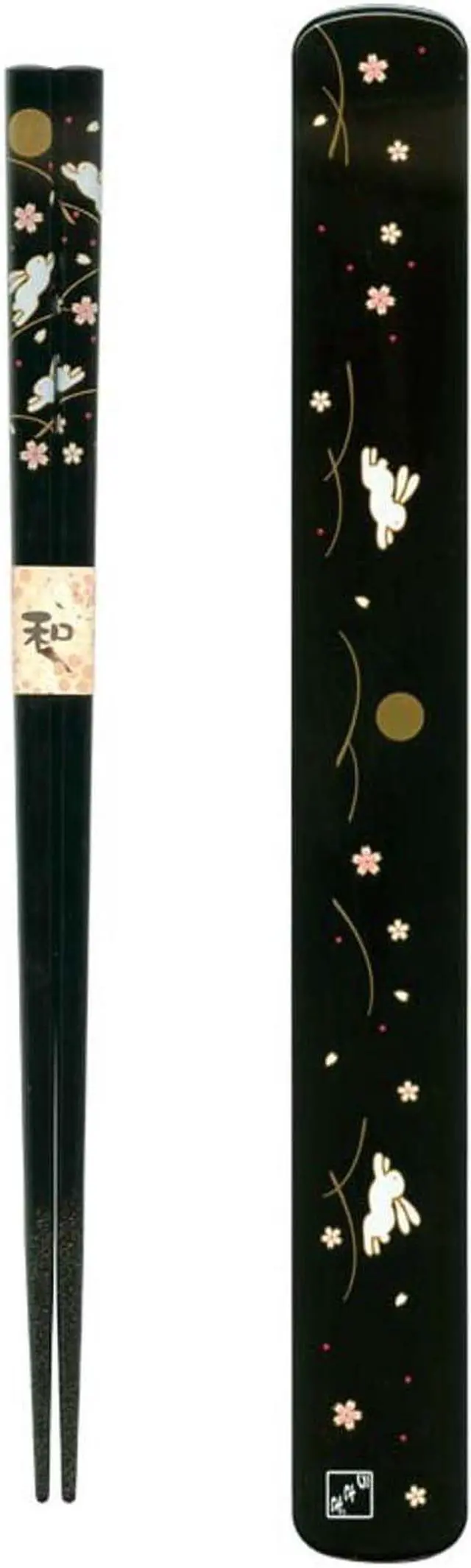 Main image of Ryu Mei 058016 Rabbit Japanese Chopstick Box and Set, Black