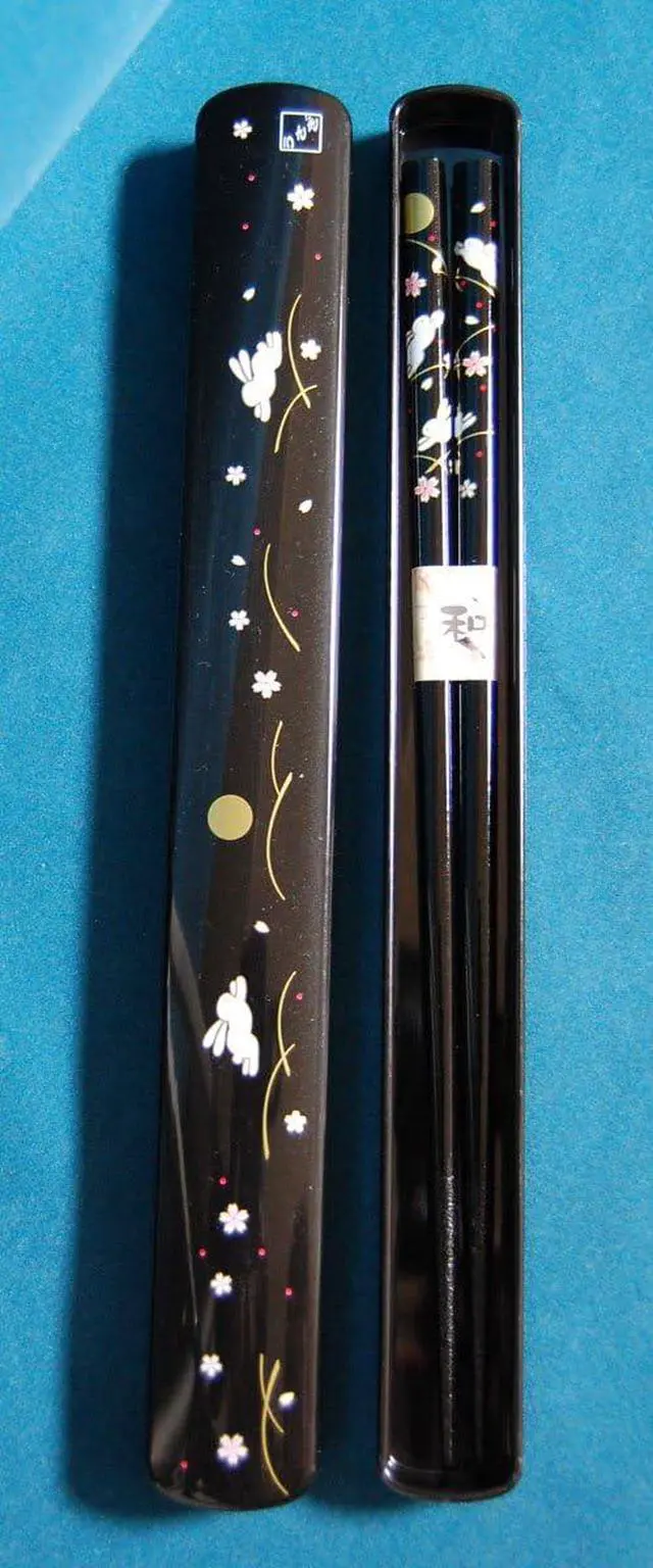 Alt view image 2 of 3 - Ryu Mei 058016 Rabbit Japanese Chopstick Box and Set, Black