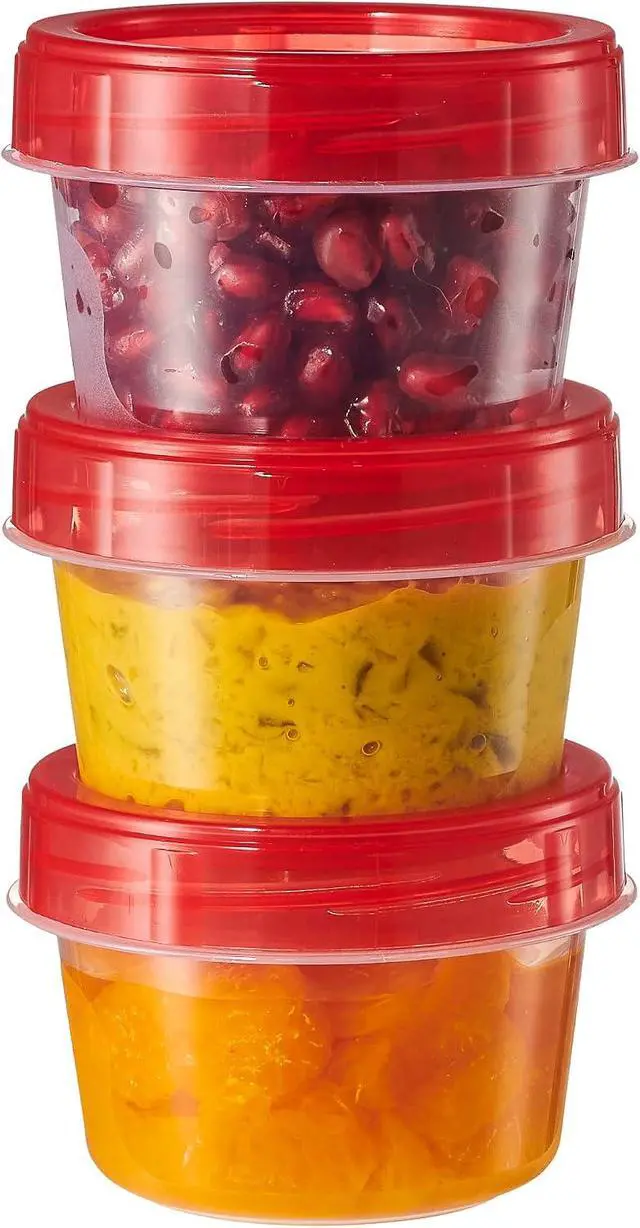 Alt view image 6 of 7 - PLASTICPRO 6 Pack Twist Cap Food Storage Containers with Red Screw on Lid- 4 oz Reusable Meal Prep Containers - Small Freezer Containers Microwave Safe Red Plastic Food Storage