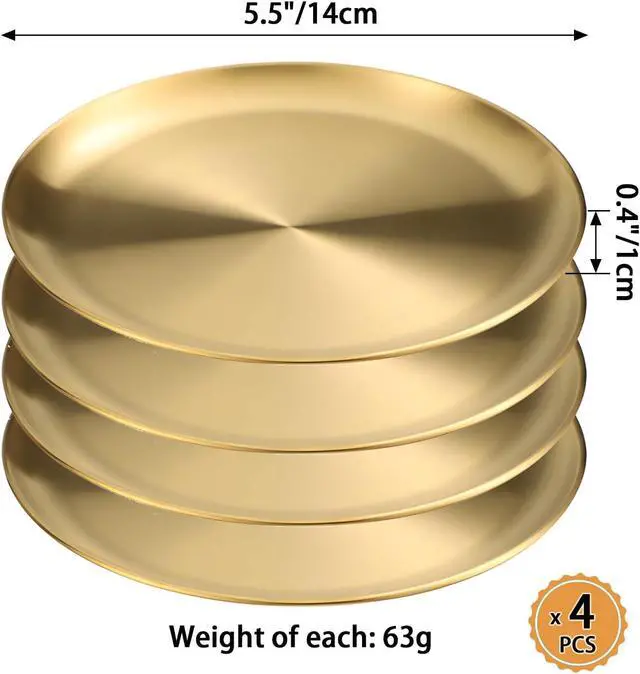 Alt view image 2 of 6 - 4PCS Gold Round Small Serving Tray, 5.5 Inches for Bathroom, Dining Room | Stainless Steel