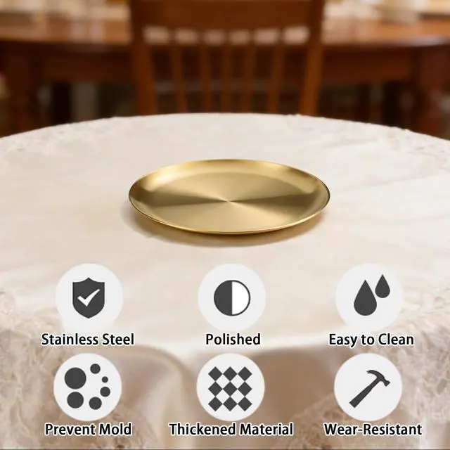 Alt view image 3 of 6 - 4PCS Gold Round Small Serving Tray, 5.5 Inches for Bathroom, Dining Room | Stainless Steel