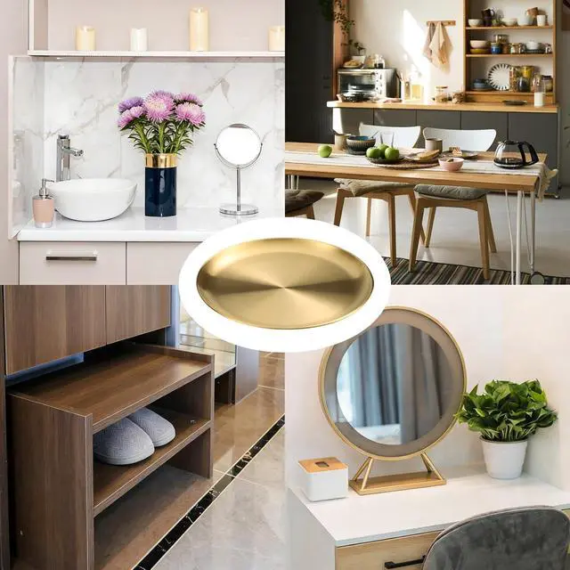 Alt view image 6 of 6 - 4PCS Gold Round Small Serving Tray, 5.5 Inches for Bathroom, Dining Room | Stainless Steel