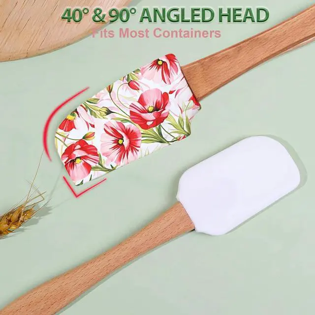 Alt view image 5 of 7 - Silicone Cooking Spatula Set with Wooden Handles: Ideal for daily cake & dessert baking, perfect as holiday gifts or surprise favors for kitchen gatherings. (4 pcs Floral Pattern, 8.3 IN)