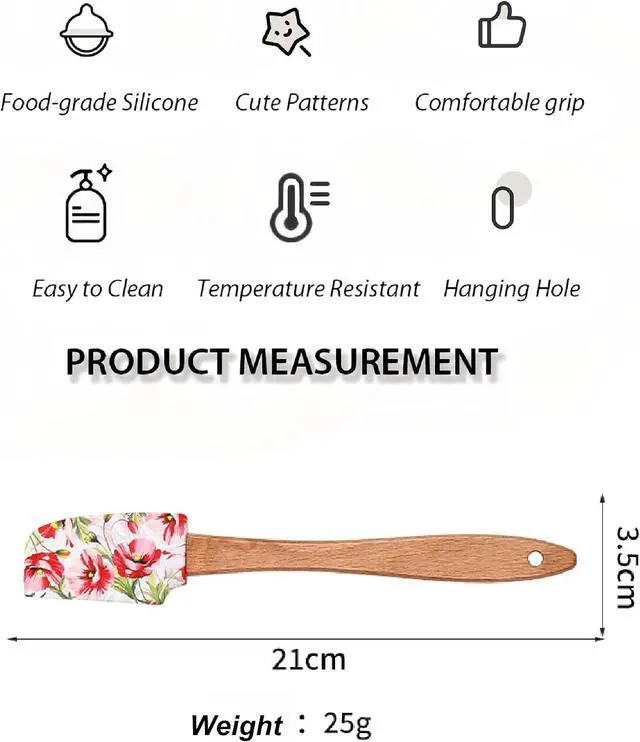 Alt view image 2 of 7 - Silicone Cooking Spatula Set with Wooden Handles: Ideal for daily cake & dessert baking, perfect as holiday gifts or surprise favors for kitchen gatherings. (4 pcs Floral Pattern, 8.3 IN)